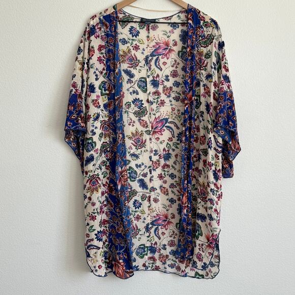 Democracy Floral Kimono Lightweight Vibrant Boho Festival Coastal Artistic S/M - Picture 2 of 7